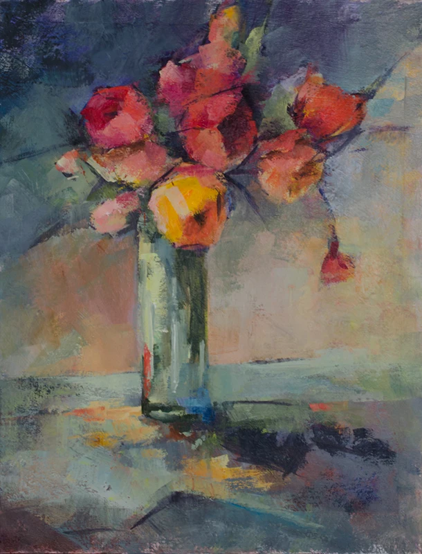 Tulips in a Green Vase<br/> 12 x 16